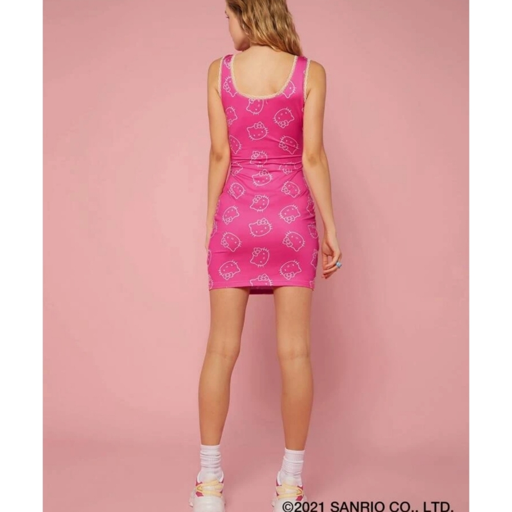 Hello Kitty Face Tank Mini Dress Hot Pink(Magenta) & White Size Sm&Med Avail - Picture 3 of 12